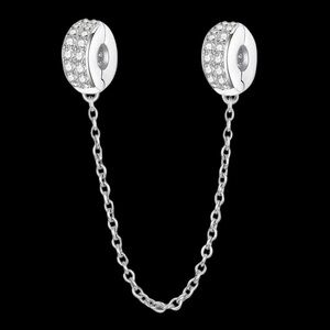 S925 Platinum Plated Clip-On Charm Bracelet Safety Chain - Pandora Style